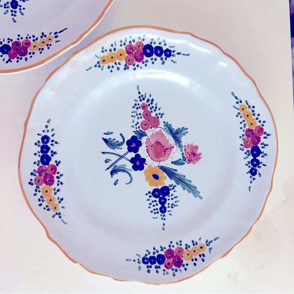 2 CACF Faenza Rare Italian Plates, 1950s Vintage, 8”floral ceramic earthenware